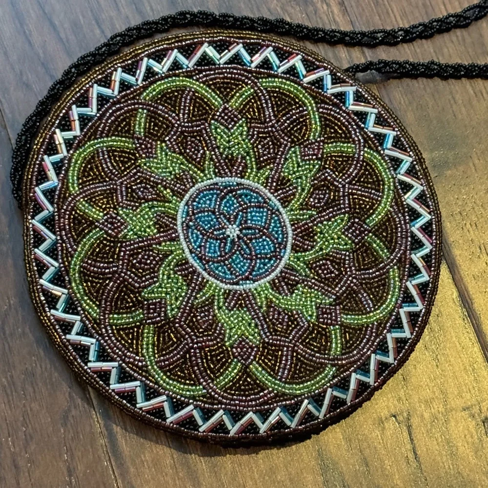 Vintage Christiana Beaded Round Shoulder / Crossbody Purse, 7.5” Across - Picture 3 of 7